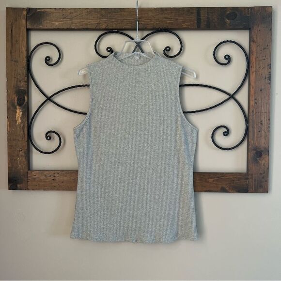 NWT Mittoshop Grey Ribbed Low Mock Sleeveless Layering Gray Tank Top - Picture 2 of 12